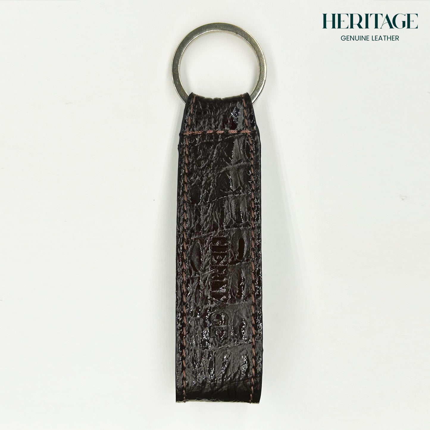 Llavero con Correa en Cuero Charol Café Heritage