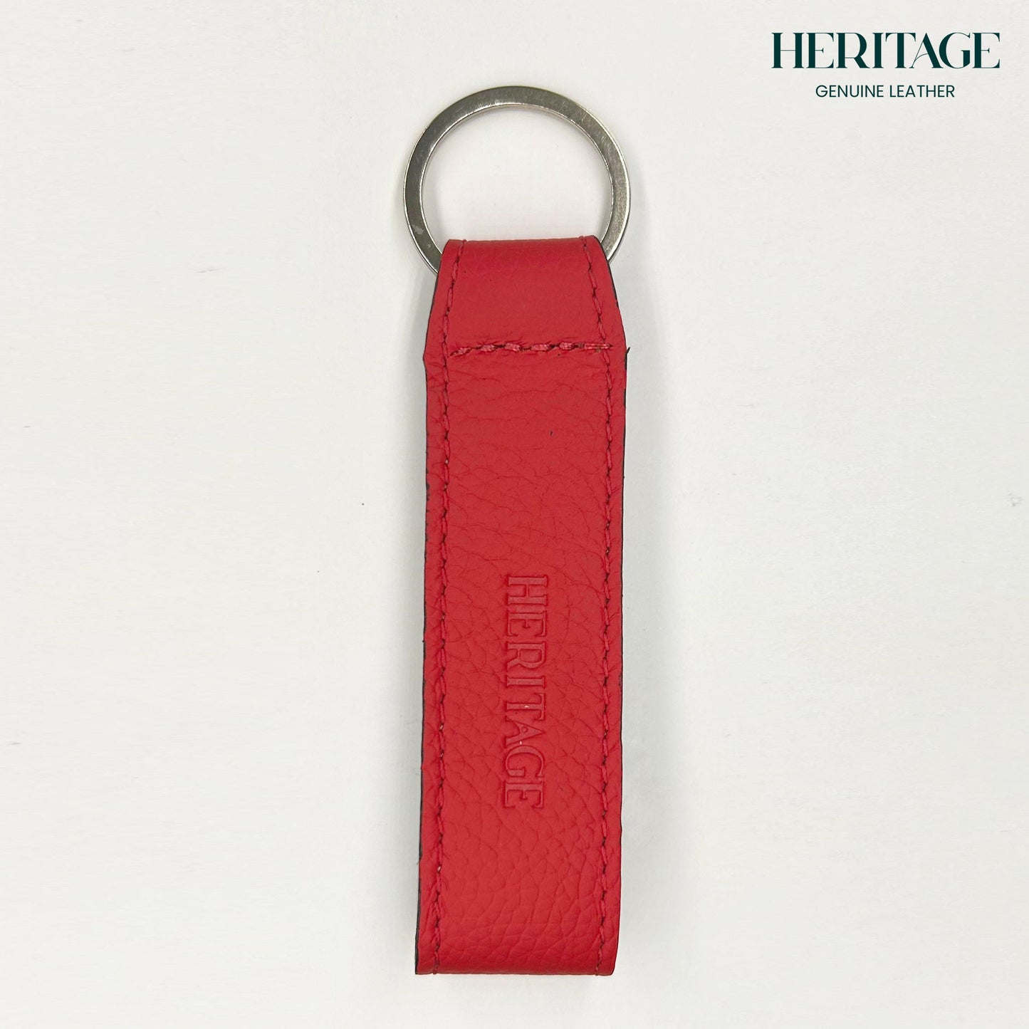 Llavero con Correa en Cuero Granulado Rojo Heritage