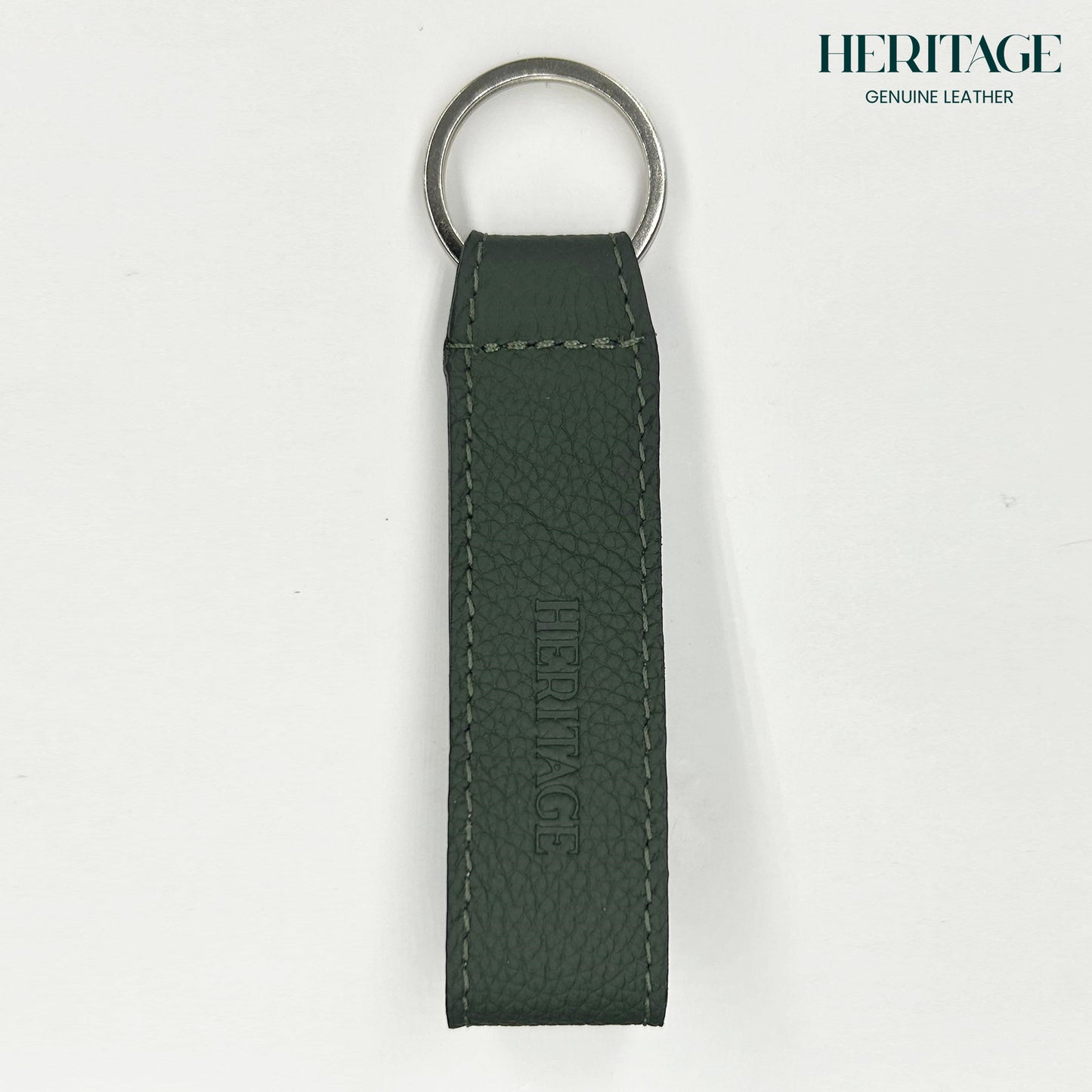 Llavero con Correa en Cuero Granulado Verde  Heritage