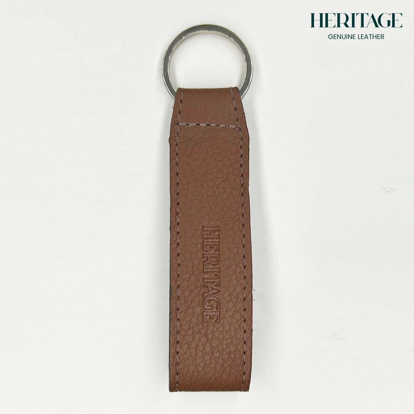 Llavero con Correa en Cuero Granulado Cognac Heritage