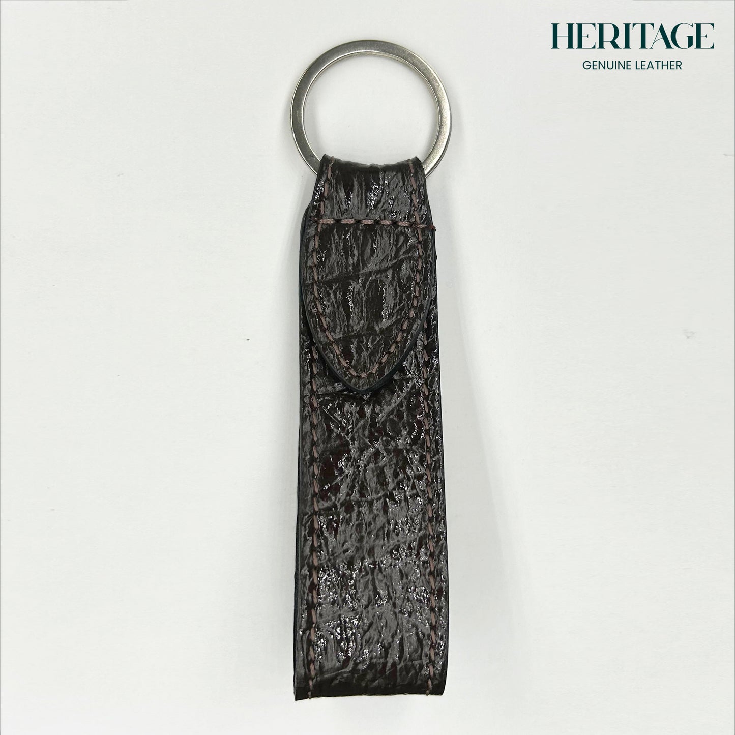 Llavero con Correa en Cuero Charol Café Heritage