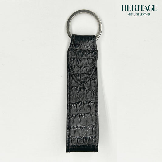 Llavero con Correa en Cuero Charol Negro Heritage