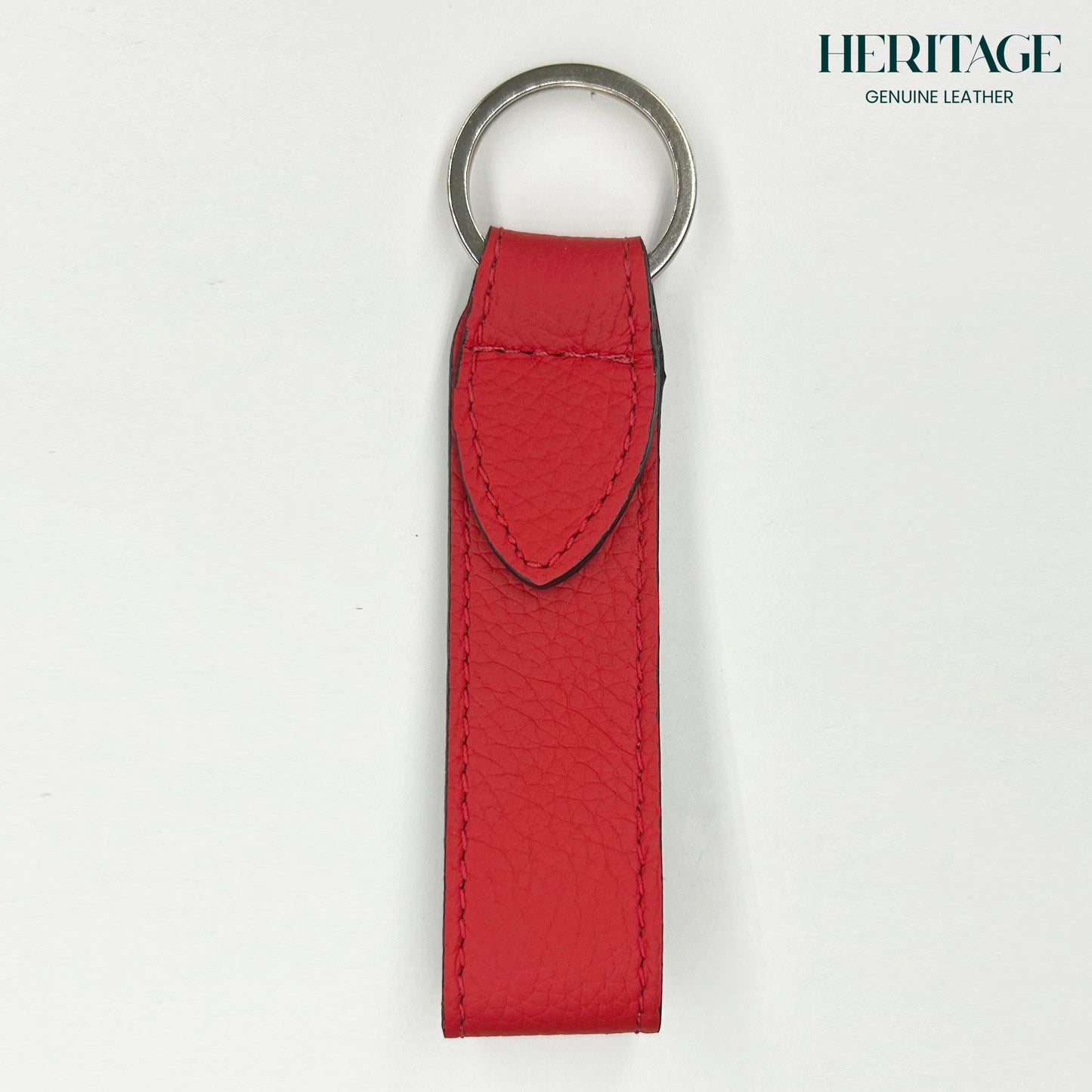 Llavero con Correa en Cuero Granulado Rojo Heritage
