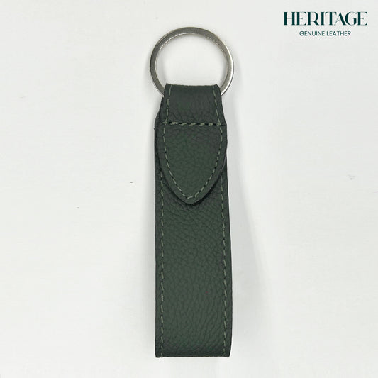Llavero con Correa en Cuero Granulado Verde  Heritage