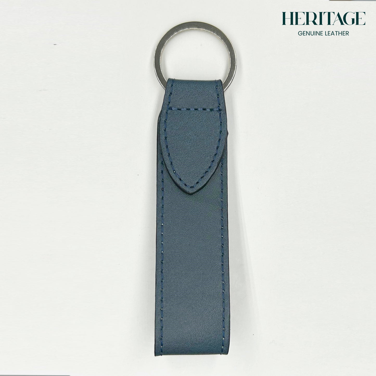 Llavero con Correa en Cuero Full Grain Azul Heritage