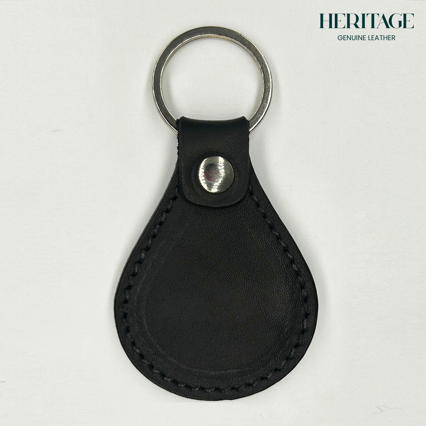 Llavero Gota en Cuero Liso Negro Heritage
