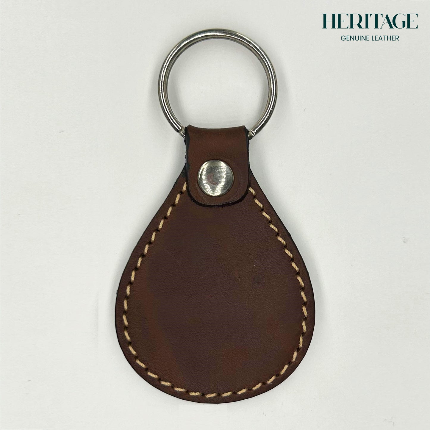 Llavero Gota en Cuero Liso Café Heritage