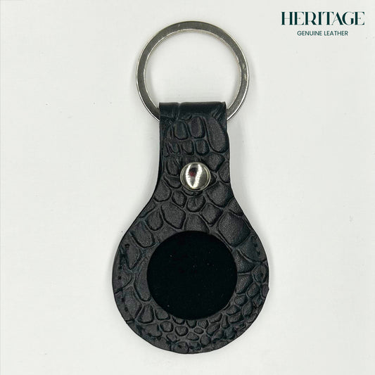 Llavero para AirTag en Cuero Croco Negro Heritage