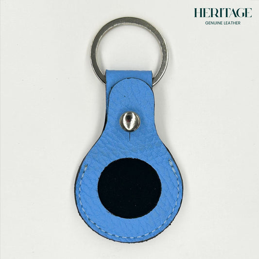 Llavero para AirTag en Cuero Granulado Celeste Heritage