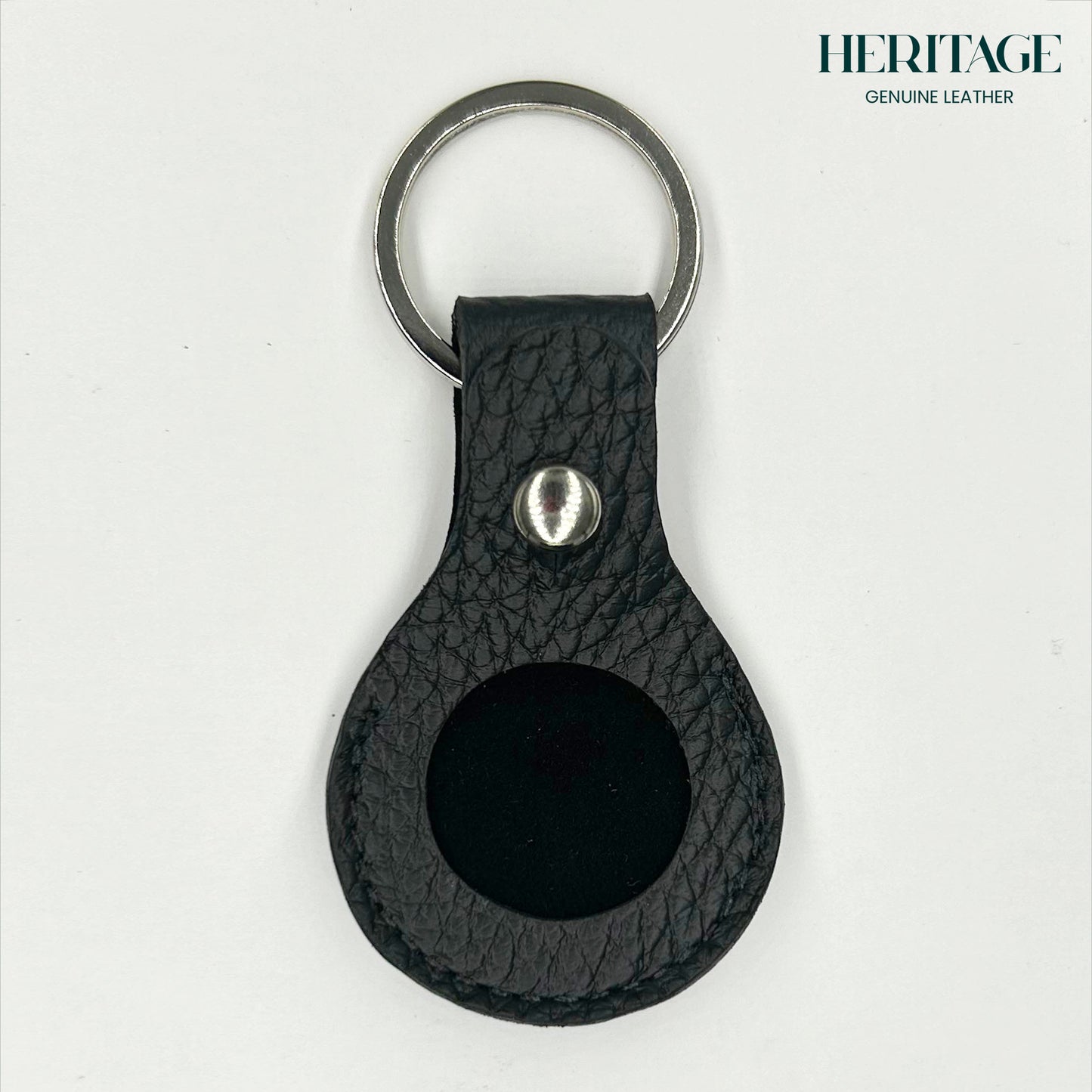 Llavero para AirTag en Cuero Granulado Negro Heritage