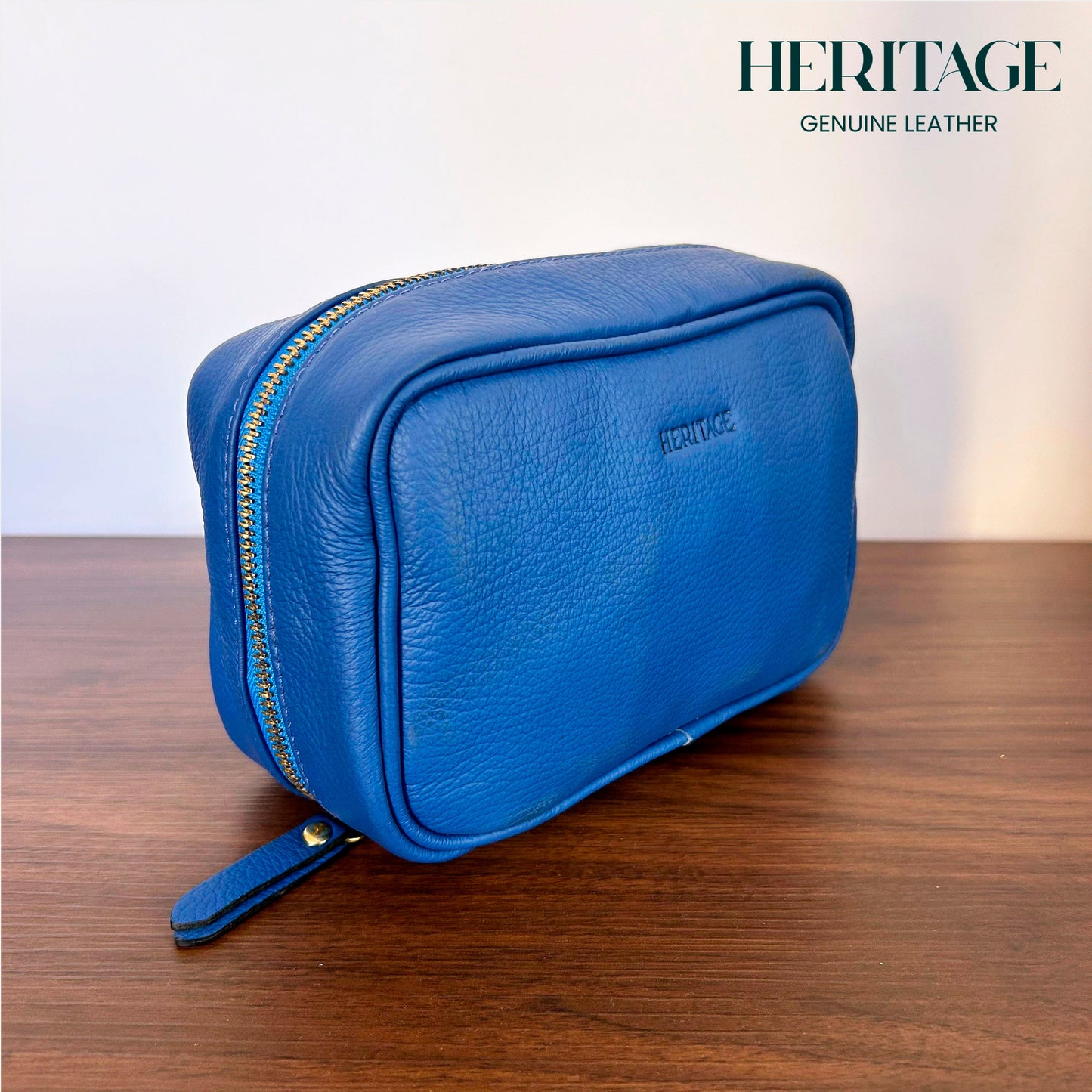 Neceser Cosmético en Cuero Granulado Royal Blue Heritage