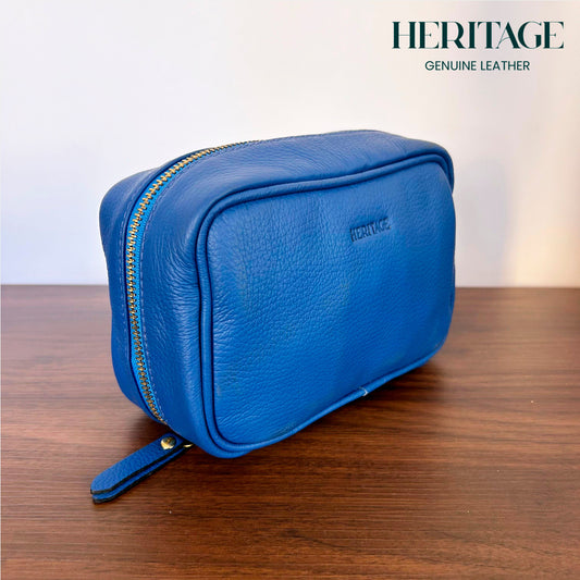 Neceser Cosmético en Cuero Granulado Royal Blue Heritage