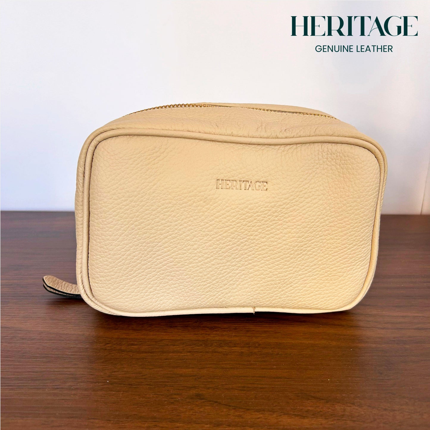 Neceser Cosmético en Cuero Granulado Arena Heritage