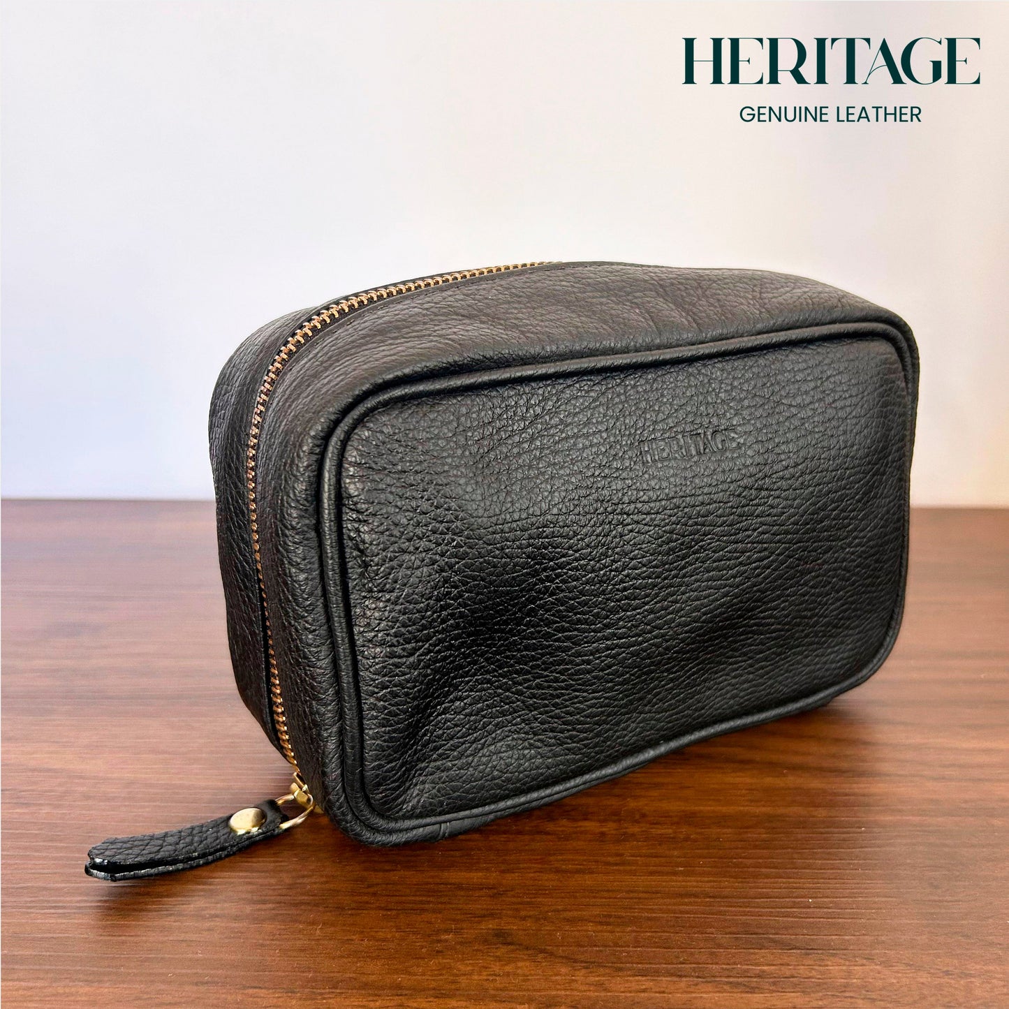 Neceser Cosmético en Cuero Granulado Negro Heritage