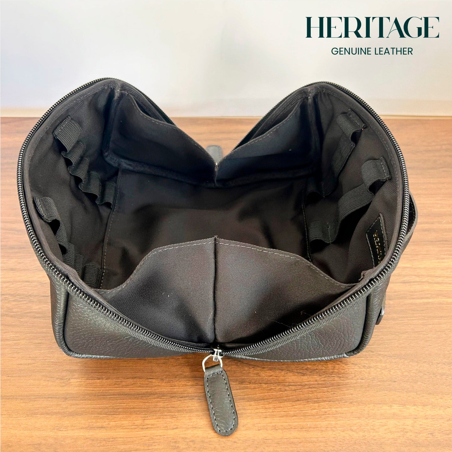 Neceser Desplegable Cuero Granulado Negro Heritage