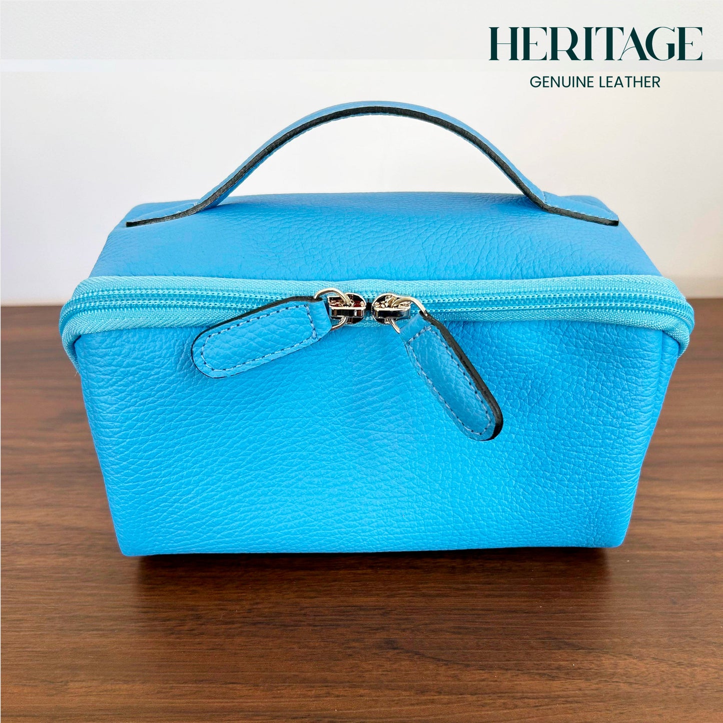 Neceser Desplegable Cuero Granulado Celeste Heritage