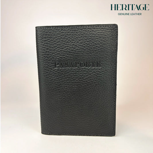 Funda para Pasaporte en Cuero Granulado Negro Heritage
