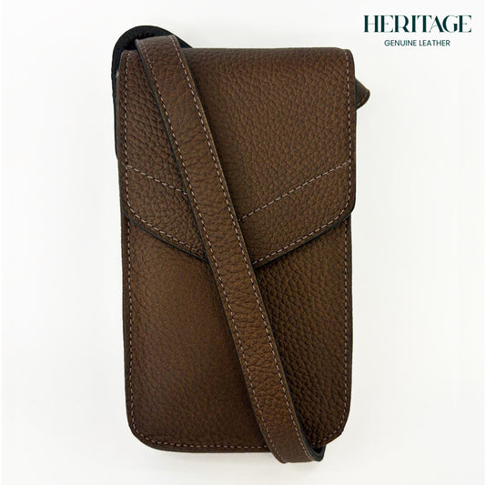 Portacelular en Cuero Granulado Café Heritage