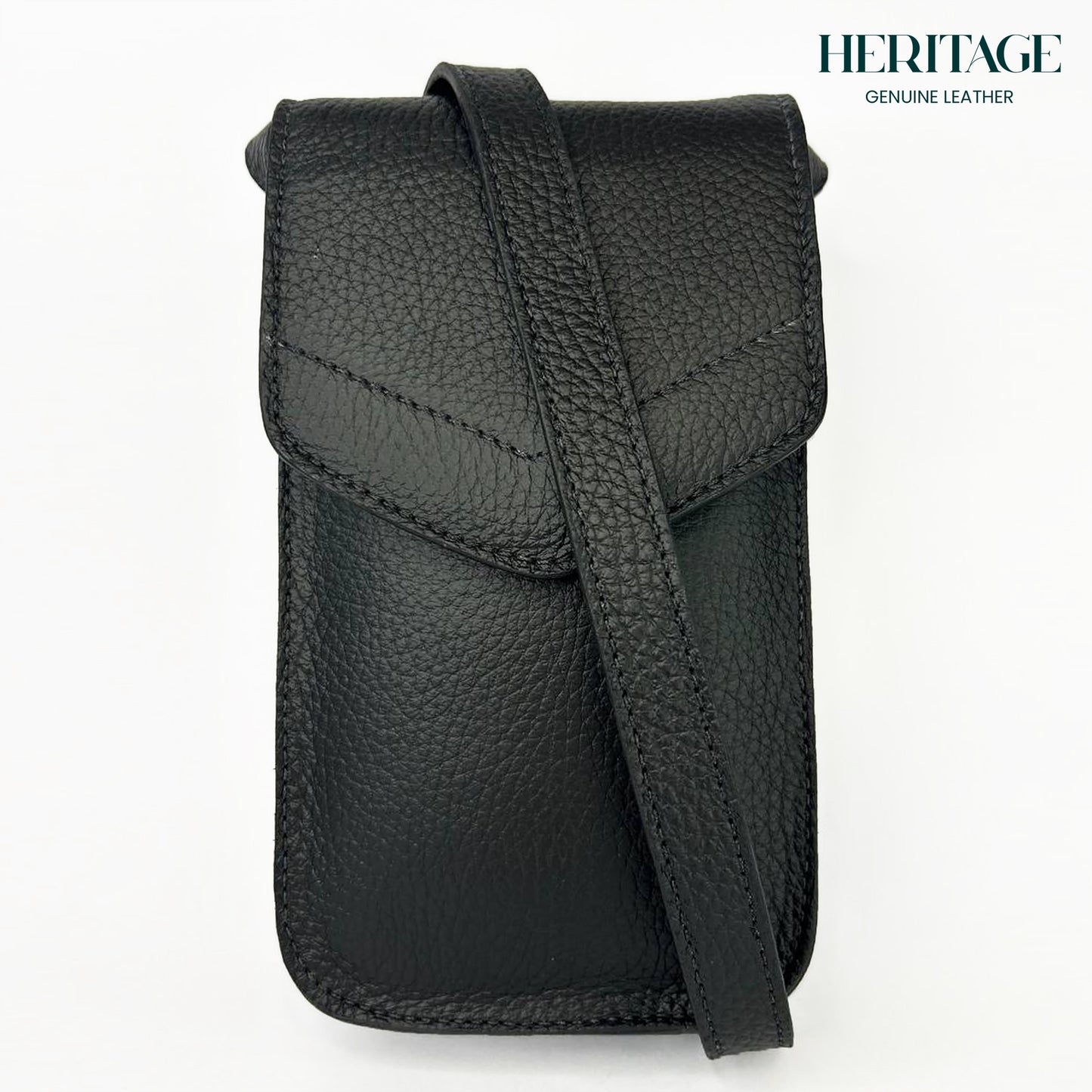 Portacelular en Cuero Granulado Negro Heritage
