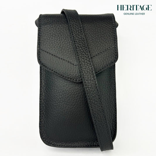 Portacelular en Cuero Granulado Negro Heritage