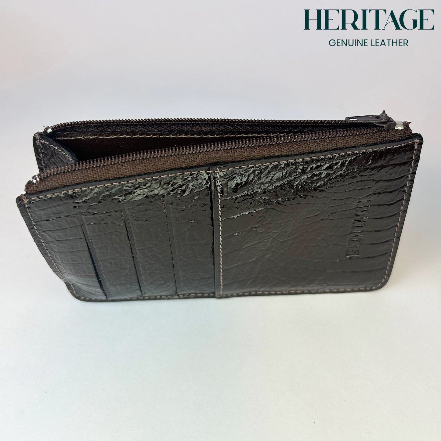 Tarjetero con Cierre en Cuero Charol Café Heritage