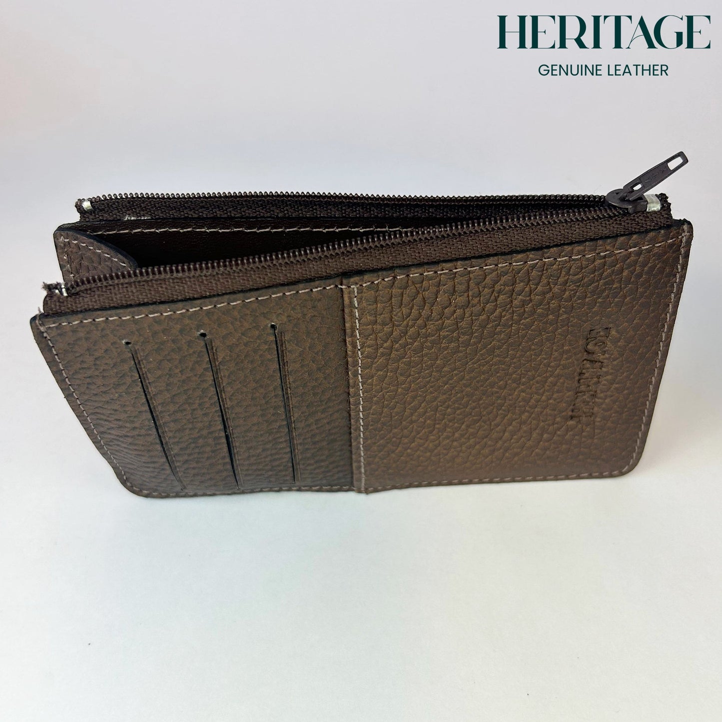 Tarjetero con Cierre en Cuero Granulado Café Heritage