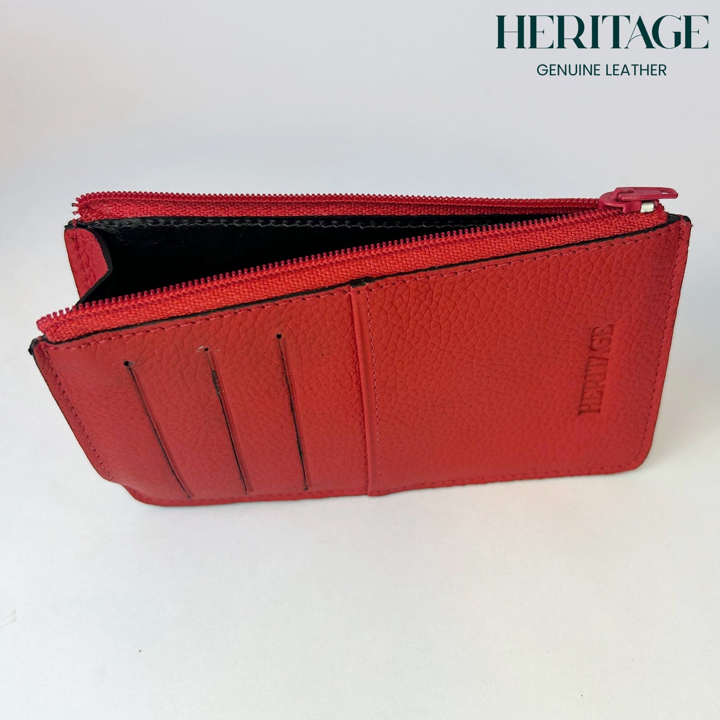 Tarjetero con Cierre en Cuero Granulado Rojo Heritage