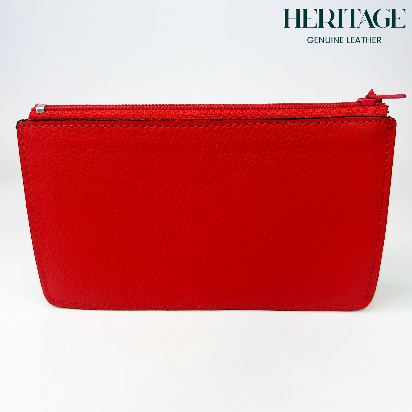Tarjetero con Cierre en Cuero Granulado Rojo Heritage