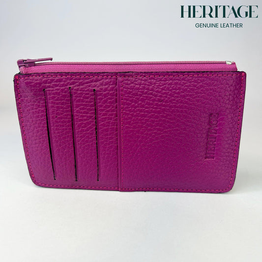Tarjetero con Cierre en Cuero Granulado Fucsia Heritage