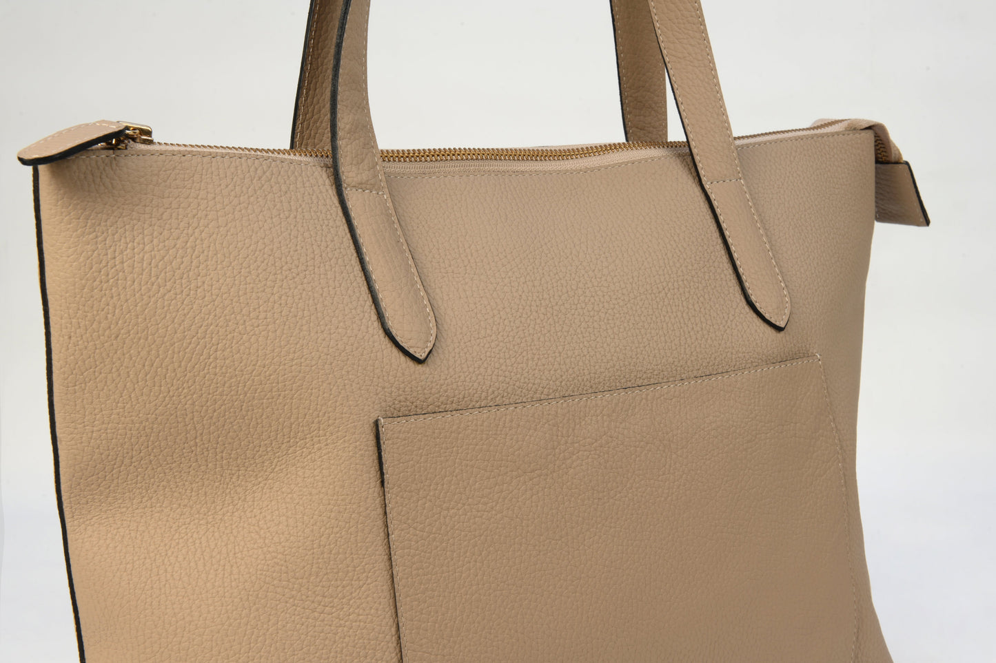 Tote Bag Roma con Cierre en Cuero Granulado Taupe Heritage