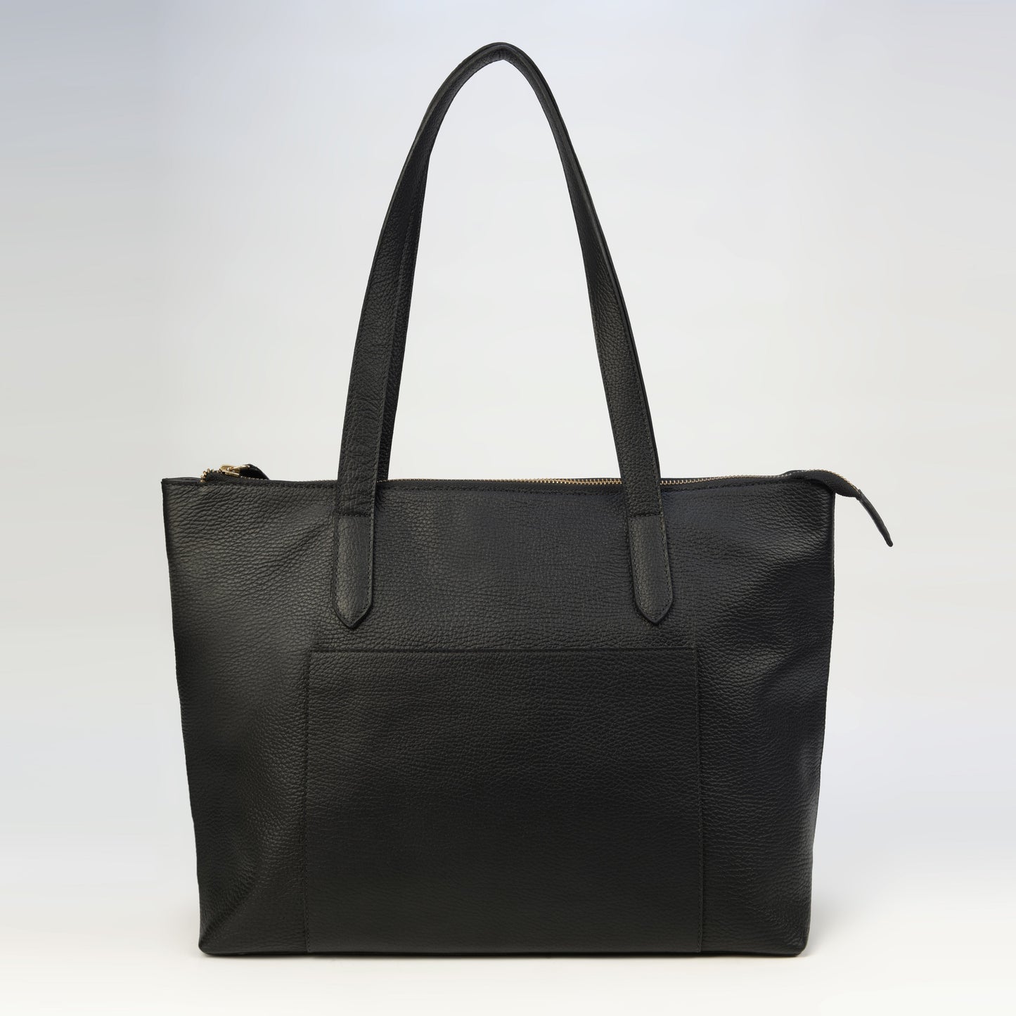 Tote Bag Roma con Cierre en Cuero Granulado Negro Heritage