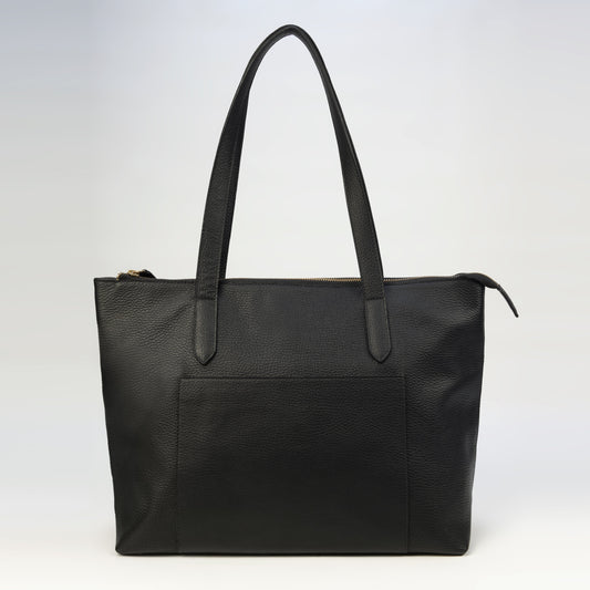 Tote Bag Roma con Cierre en Cuero Granulado Negro Heritage