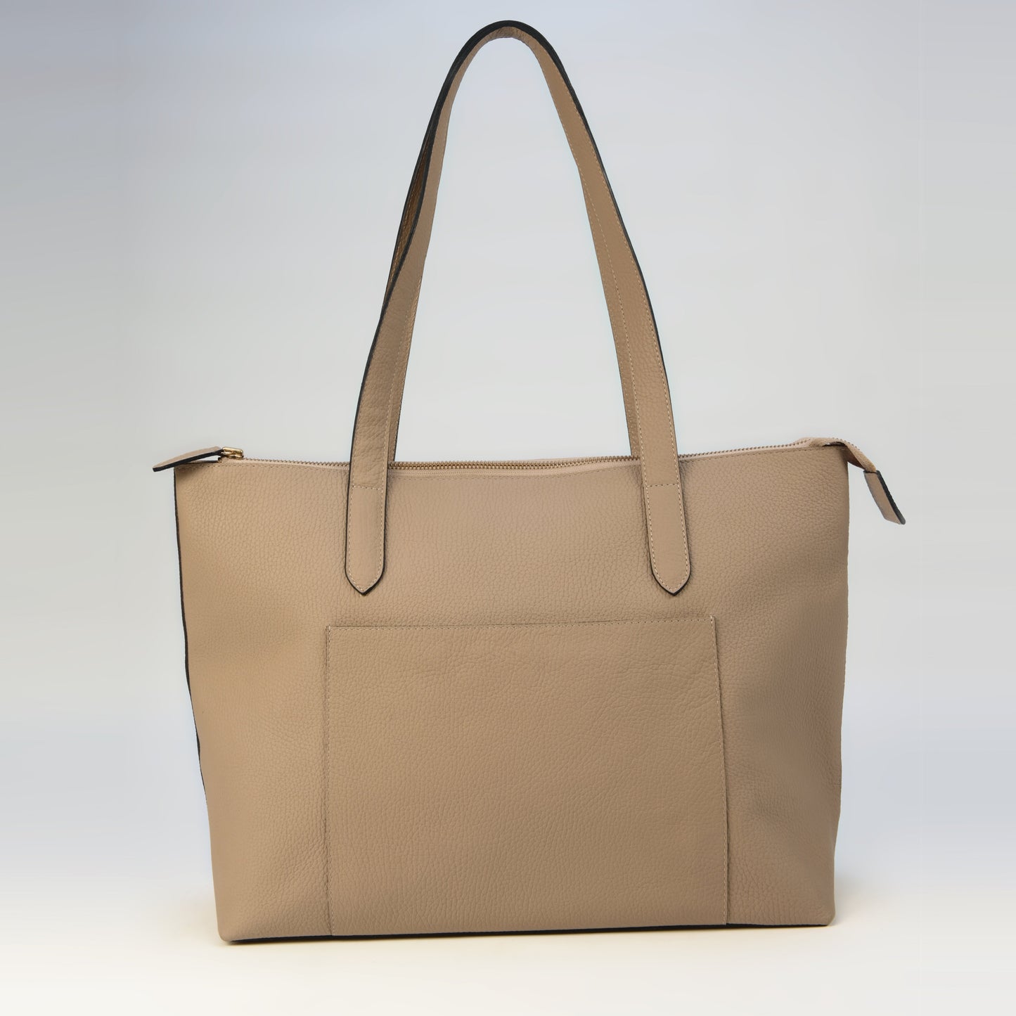 Tote Bag Roma con Cierre en Cuero Granulado Taupe Heritage