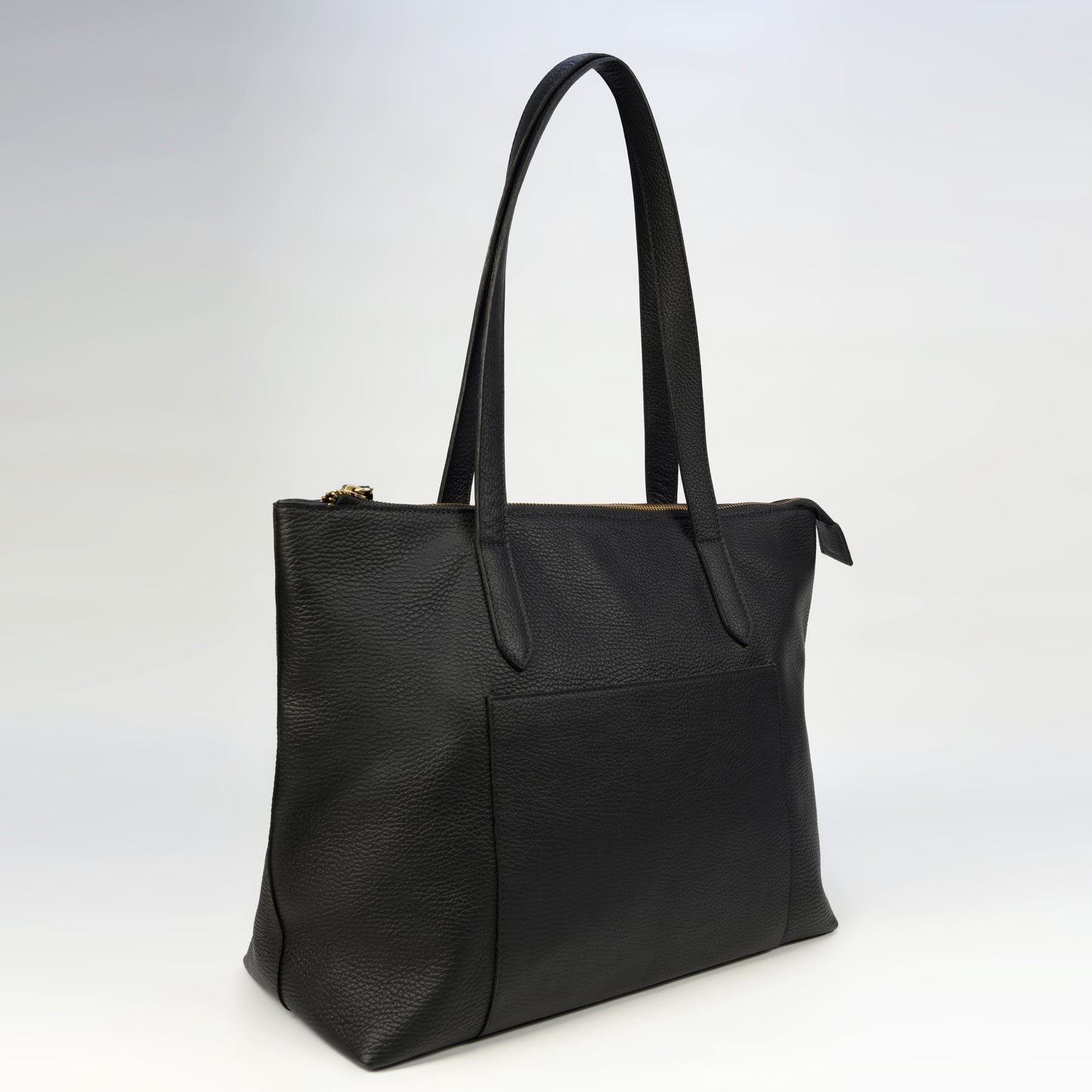 Tote Bag Roma con Cierre en Cuero Granulado Negro Heritage