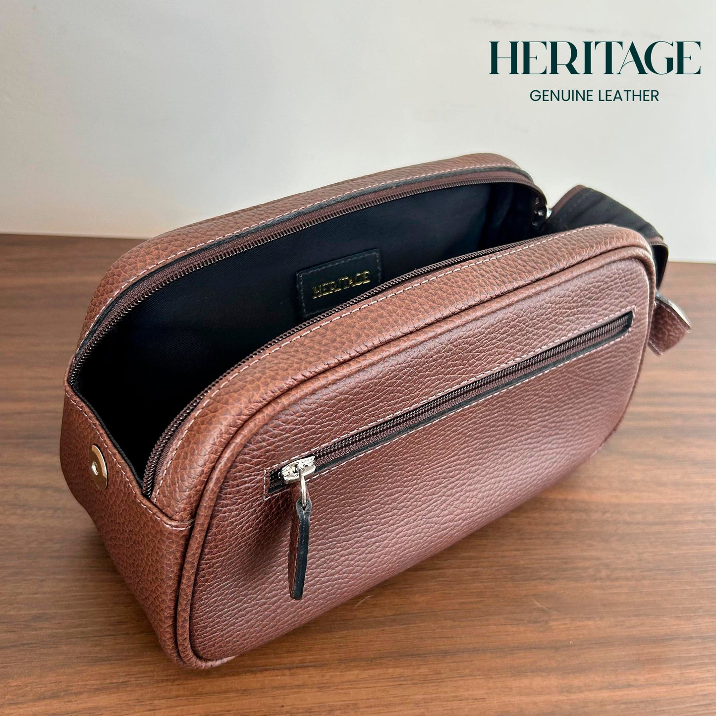 Neceser Dopp Kit Mediano Cuero Granulado Café Heritage