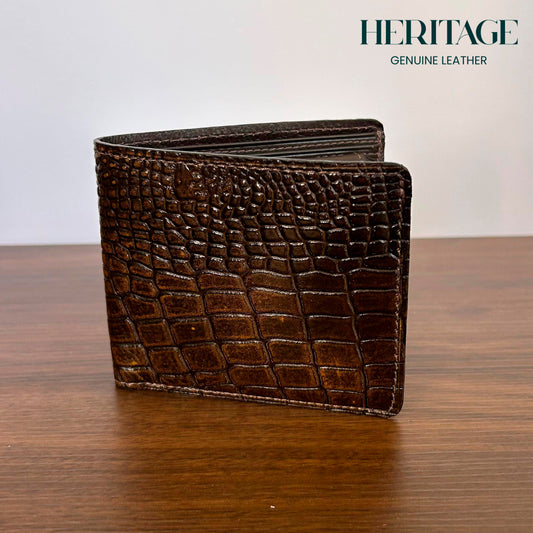 Billetera Bifold Madrid Cuero Croco Cafe Heritage