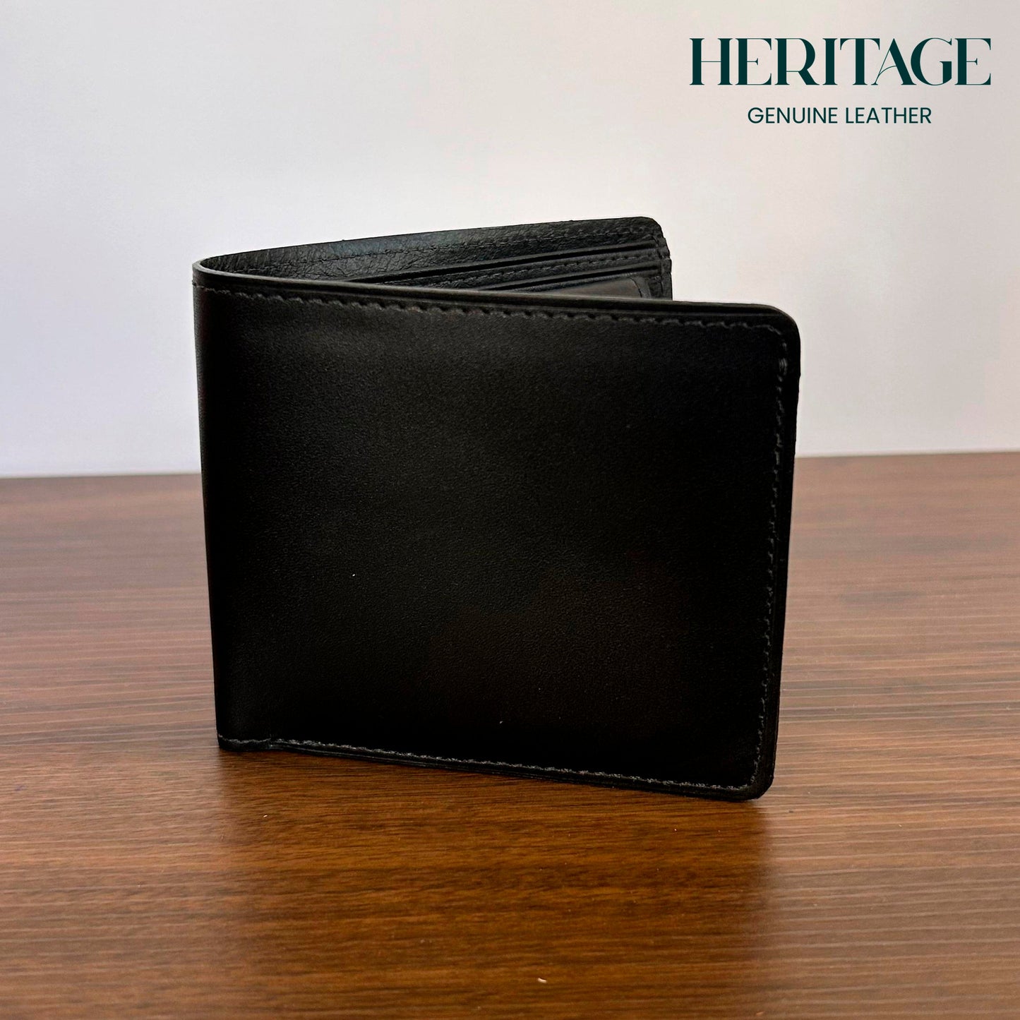 Billetera Bifold Verona Cuero Liso Negro Heritage