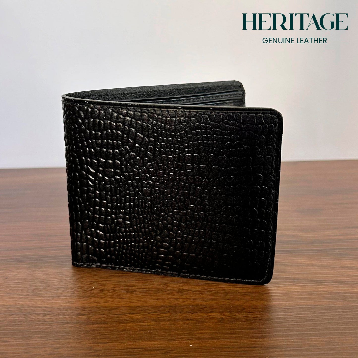 Billetera Bifold Madrid Cuero Croco Negro Heritage