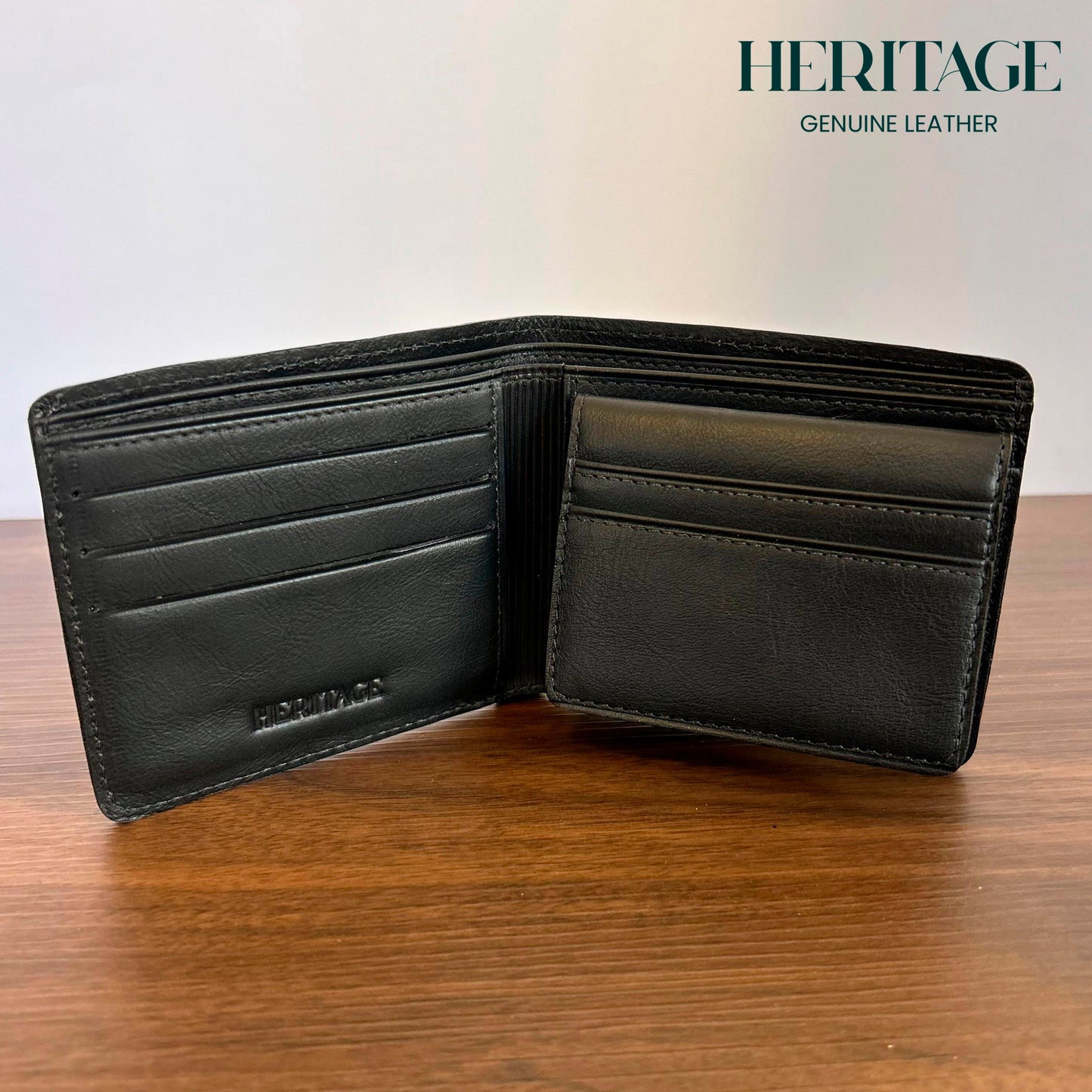 Billetera Bifold Verona Cuero Liso Negro Heritage